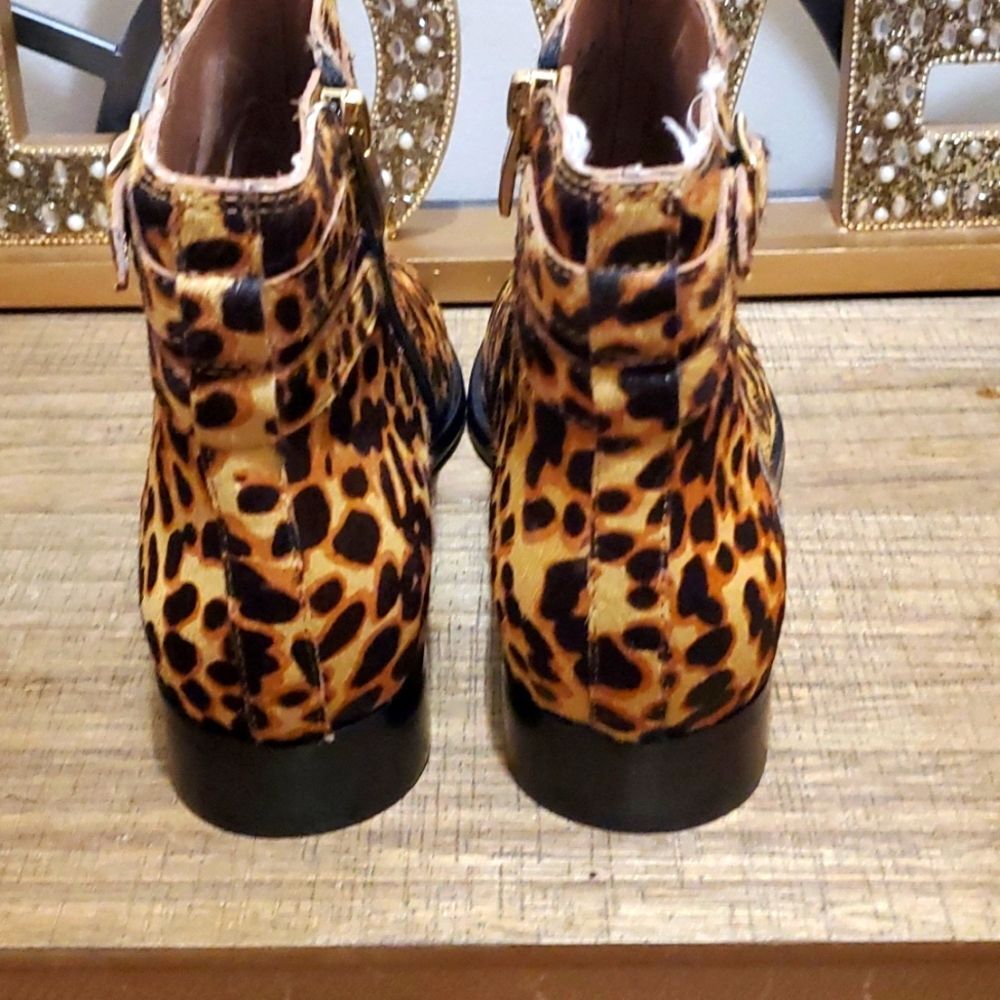 J. Jill Melodie Women's Tan Camel Leopard Print Calf Hair Zip Up Booties Sz 6.5 - Picture 5 of 11